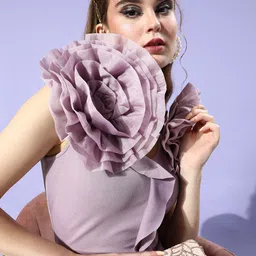 Athena Lavender Solid Scrunchie Ruffled Sheath Dress-10