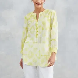 Fabindia Green Cotton Comfort Fit Printed Tunic-image-100