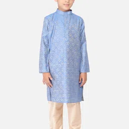TABARD Boys Blue & Rose Gold Woven Design Kurta with Churidar-18