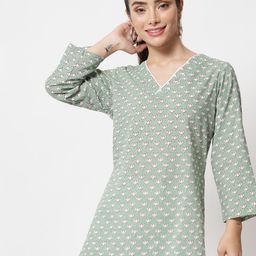 Orchid Blues Green Floral Print Top-33