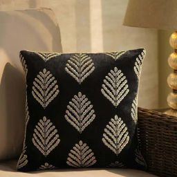 Pure Home and Living Black & Gold Cotton Leaf Thread Embroidered Cushion Cover-image-26