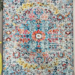 Urban Space Blue Chenille Ethnic Motifs Anti-Skid Carpet-image-87
