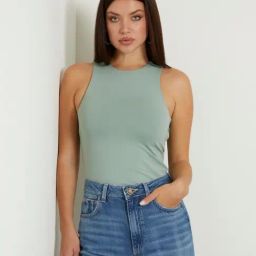 Guess Green Solid Sleeveless Tops-image-24