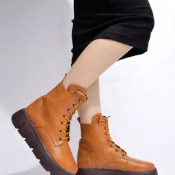 Shoetopia Women's Tan Derby Boots-image-73
