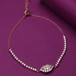 Lilly & Sparkle Brass Rose Gold Plated Marquis Shape CZ Stone Studded Wrist Bracelet-image-2