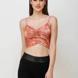Scorpius Brown Self Design Crop Top-image-2