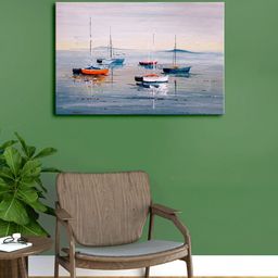 999Store Grey & Blue Boats On Beach Framed Canvas Painting Wall Art-image-10
