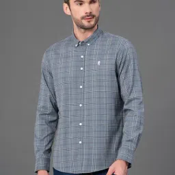 Red Tape Grey Cotton Polyblend Checks Regular Fit Casual Shirt-6