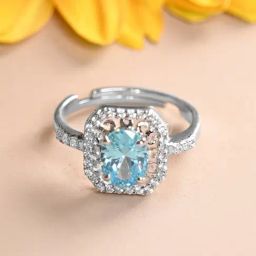 Clara 925 Silver Platinum Plated Adjustable Carol Blue Topaz Solitaire Finger Ring for Women-picture-21