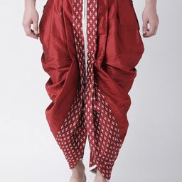 DEYANN Men Red & White Printed Dupion Silk Dhoti-18