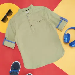 Pantaloons Junior Boys Light Green Cotton Shirt-picture-13