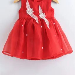 Many Frocks Kids Red Embroidered Dress-image-21