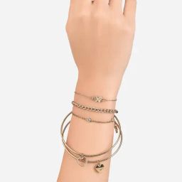 Lilly & Sparkle Gold Toned Crystal Studded Heart Charm Bracelets & Cuffs - Set of 5-image-69