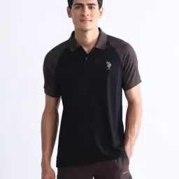 Uspa Active Black Slim Fit Colour Block Sports Polo-image-76
