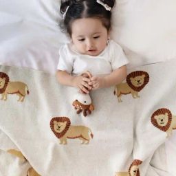 Haus & Kinder White & Brown Cotton Jungle Paws Knitted Ac Blanket With Teether (Age 0-2 Years)-image-48