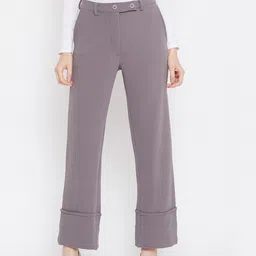 Zastraa Women Grey Loose Fit Solid Regular Trousers-image-6
