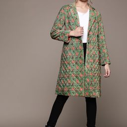 Ritu Kumar Women Green Orange Floral Longline Quilted Jacket-65