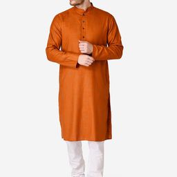 TABARD Men Orange Printed Mandarin Collar Kurta-image-21
