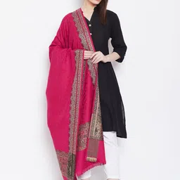 WEAVERS VILLA Women Magenta Woven Design Shawl-picture-47