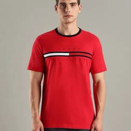 TOMMY HILFIGER Red Embroidered Logo Regular Fit Cotton T-Shirt-image-19