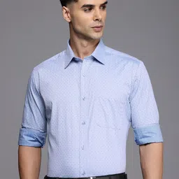 Raymond Slim Fit Geometric Self Designed Cutaway Collar Pure Cotton Formal Shirt-image-27