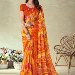Saree Mall Yellow Printed Saree With Unstitched Blouse-picture-30