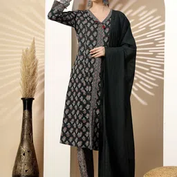Nayam By Lakshita Floral Printed Pure Cotton A-Line Kurta With Palazzos & Dupatta-5