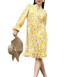 Melon by PlusS Mustard & White Printed A Line Dress-image-39