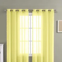 Haus & Kinder Yellow Polyester Solid Pom Pom Sheer Window Curtains - Set of 2-image-9