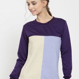 Belle Fille Women Purple & Beige Colourblocked Sweatshirt-image-79