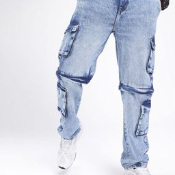 glitchez Men Urban Core Faded Cargo Jeans Convertible Short-image-7