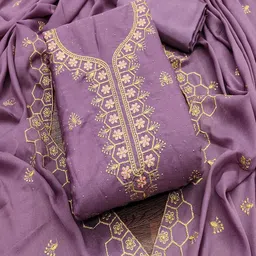 Lilots Floral Embroidered Thread Work Unstitched Dress Material-image-51