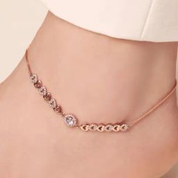 Zavya Heart Cubic Zirconia Rose Gold Plated 925 Sterling Silver Anklet-2