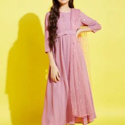 Cherry & Jerry Girls Pink Ethnic Motifs Maxi Dress-picture-13