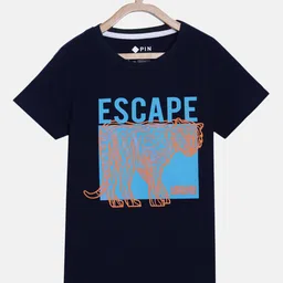 3PIN Boys Navy Blue Printed Round Neck T-shirt-image-56