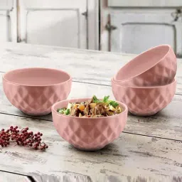 Urban Chef Pink Ceramic Handcrafted Microwave Safe Bowl (0.5 L) - Set of 4-picture-20