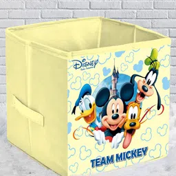 Kuber Industries Set of 2 Cream-Coloured & Blue Printed Foldable Storage Cubes with Handles image 3