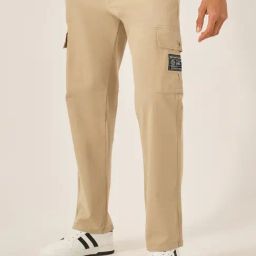 Styli Beige Cotton Relaxed Fit Solid Track Pants-image-42