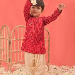 VASTRAMAY Boys Red Printed Full Sleeves Kurta Sets-image-69