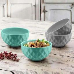 Urban Chef Grey & Blue Ceramic Handcrafted Microwave Safe Bowl - Set of 4-5