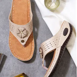 Shezone Women Cream Open Toe Flats-image-29