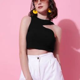 Kotty Black Polyster Solid Sleeveless Crop Top-image-92