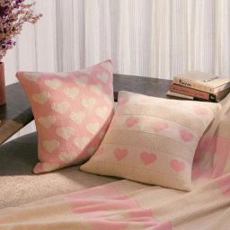Haus & Kinder Off White & Pink Cotton Blush Heart Duo Knitted Square Cushion Cover - Set of 2-21