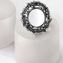Fida Ethnic Oxidized Silver Mirror Cocktail Ring for Women-18