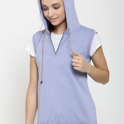 Belle Fille Women Blue Solid Hooded Sweatshirt-image-102