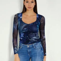 Guess Blue Tropical Full Sleeves Tops-image-98