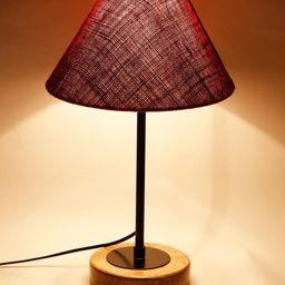 Devansh Maroon & Brown Solid Traditional Bedside Standard Table Lamp-58