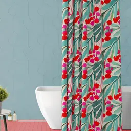 ArtzFolio Pink and Green Floral Printed Waterproof Shower Curtain-32