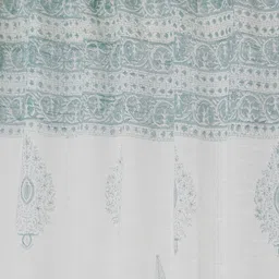 Fabindia White & Green Floral Sheer Long Door Curtain-image-23