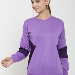 Belle Fille Women Lavender & Purple Colourblocked Sweatshirt-image-90
